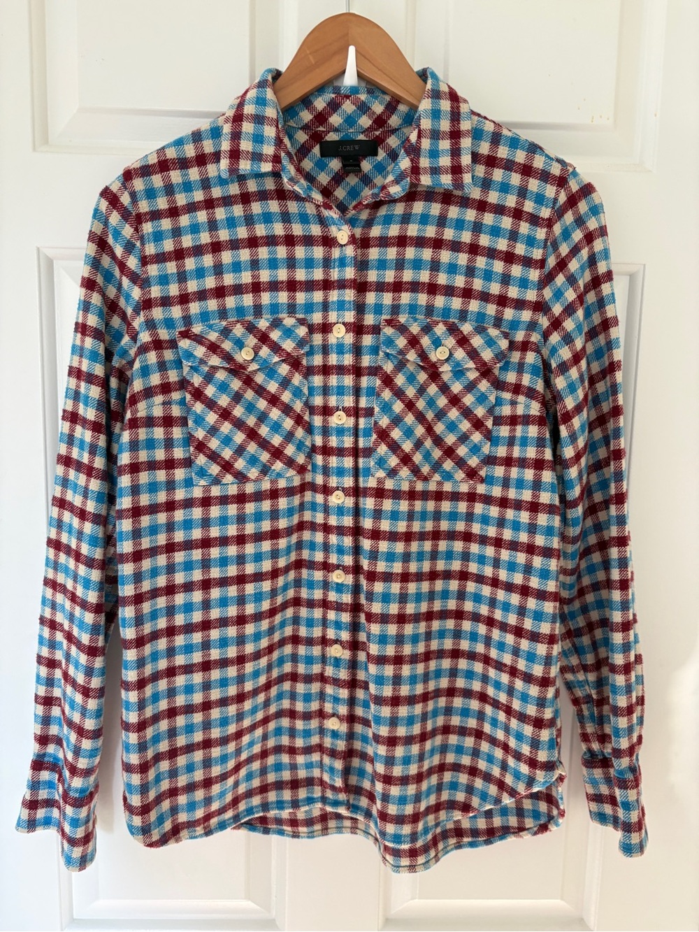 J. Crew Women’s Plaid Button-Up Shirt in Burgundy/Blue Size 2